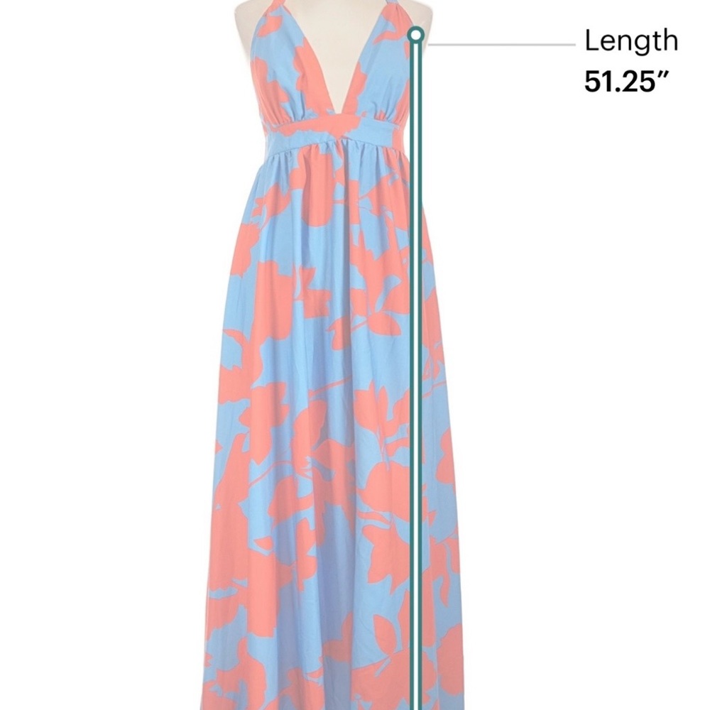Blue & Red Printed Halter Maxi Dress~ size medium - Picture 4 of 6